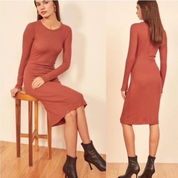 Reformation Wednesday Ribbed Long Sleeve Bodycon Dress - Picture 1 of 5